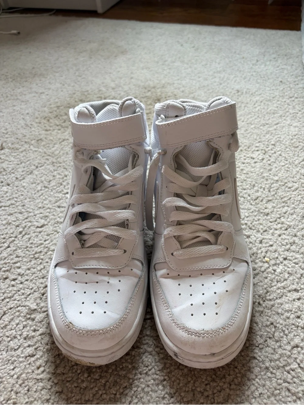 Nike Kids White Mid-Top Sneakers with Ankle Strap